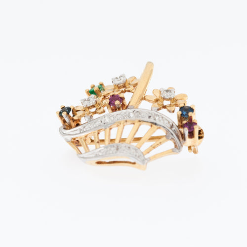 Broche Broche giardinetto en or blanc, or jaune, diamant, rubis, saphir et émeraude 58 Facettes