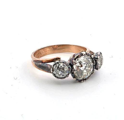 Bague 54 Bague en or rose et argent sertie de diamants Old Mine de 2,95 ct 58 Facettes