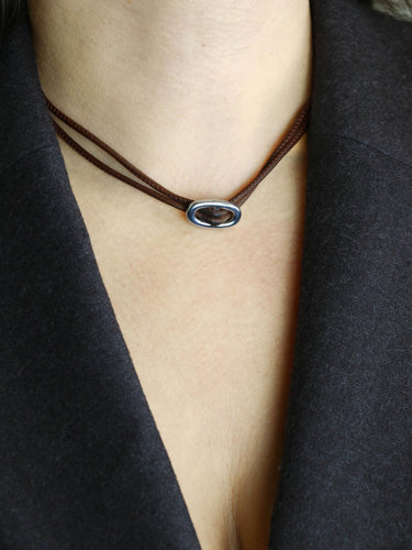 Collier HERMES Collier GLENAN argent cuir marron 58 Facettes 1206.9