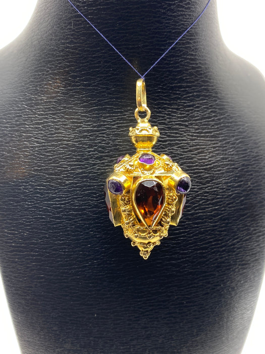 Pendentif Pendentif breloque en or jaune 18 carats, citrines et amethystes 58 Facettes AB329