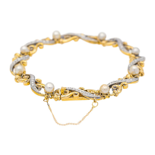 Bracelet Bracelet Or jaune, Or blanc Diamant, Perle fine 58 Facettes 3785178CN