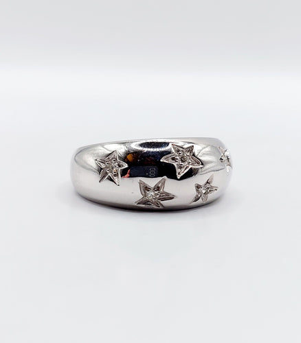 Bague 56.5 Bague bombé vintage or blanc diamants sertis étoilés, art déco, dôme 58 Facettes A05712