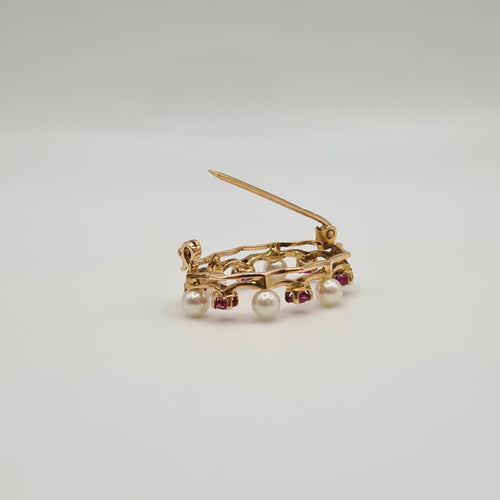 Broche Broche or rose, saphir rose, perles de culture 58 Facettes