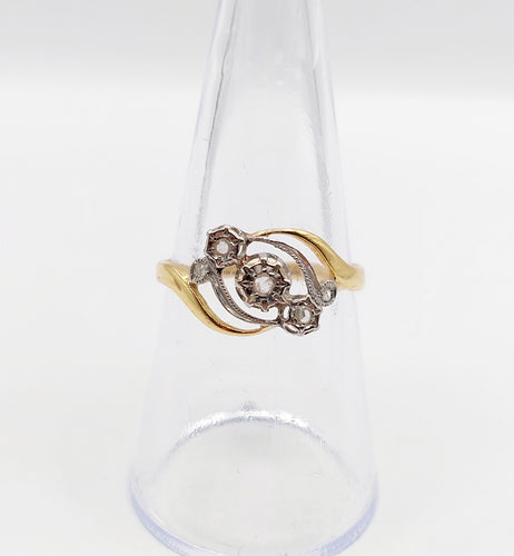 Bague 54.5 Bague antique or jaune, platine et diamants taille rose 58 Facettes A06336