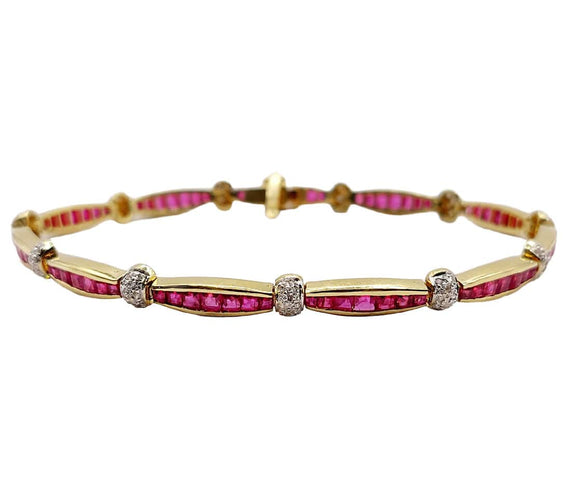 Bracelet Bracelet Art déco or jaune, rubis calibrés synthétiques et diamants 58 Facettes A05502