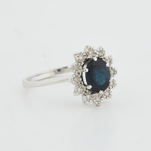 Bague 60 Bague Or Blanc - Style Marguerite avec Saphir et Diamants 58 Facettes RÉF 2151/12