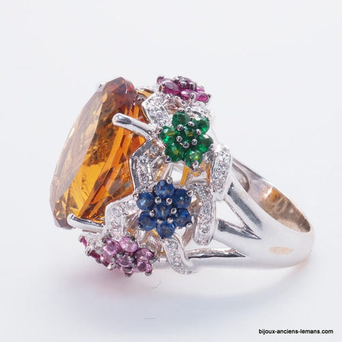 Bague 54.5 Bague or blanc, citrine, diamants 58 Facettes 4330