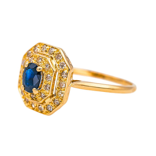 Prsten z růžového zlata, safír, diamant 