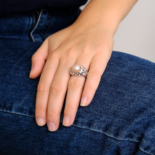 Bague 52.5 Bague Jonc Perle Rose Diamants 58 Facettes