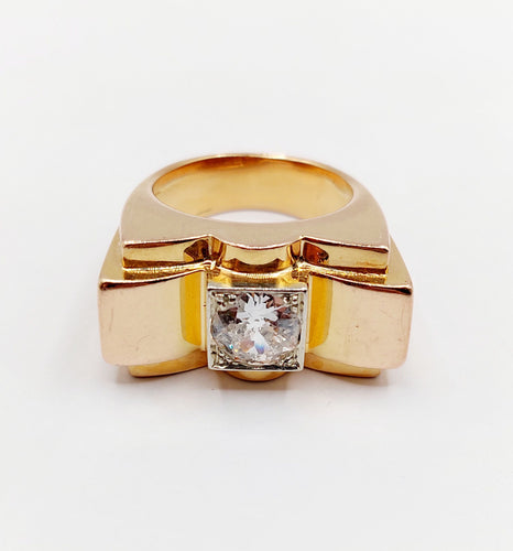 Bague 52 Bague tank XXL art deco or rose 18k diamant taille ancienne 1,25 carats (circa 1950) 58 Facettes A05970