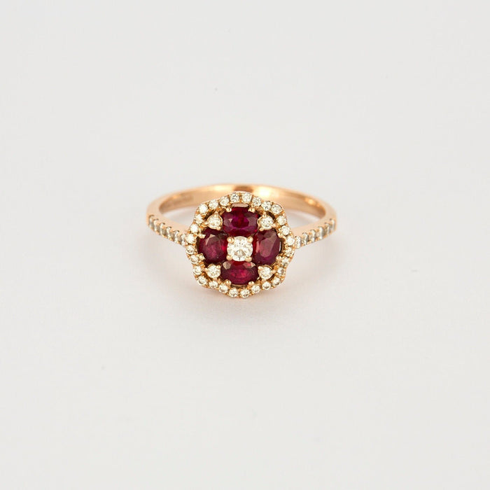 Bague 54 Bague Fleur Or Rose Diamants Rubis 58 Facettes