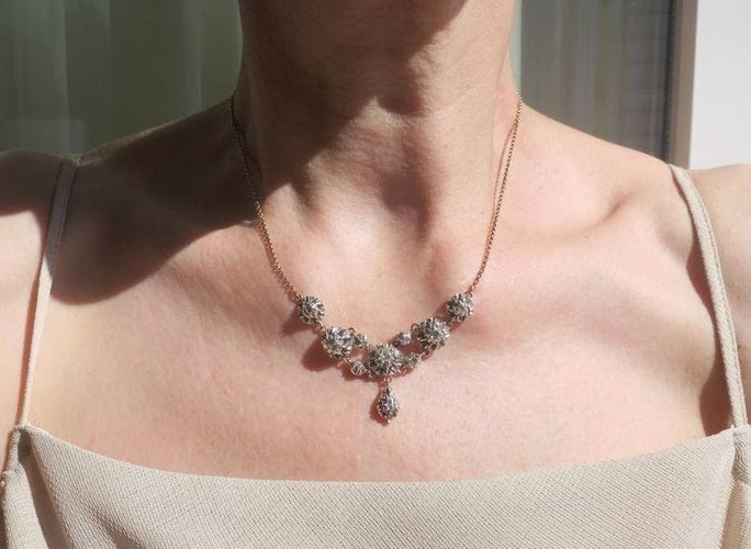 Collier Collier provençal XIXe rivière d’Arles Diamants or rose et argent 58 Facettes