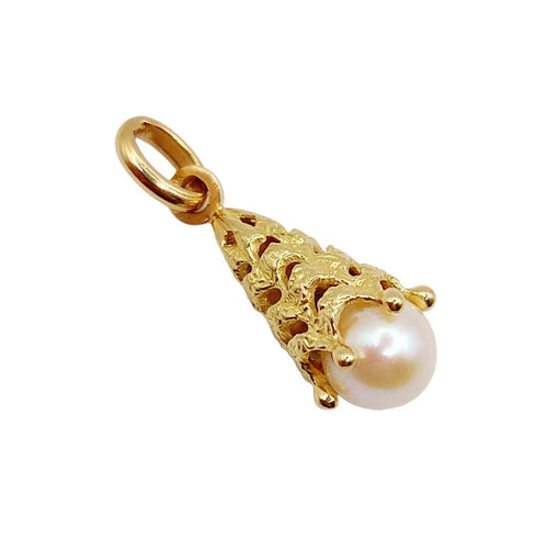 Pendentif Pendentif vintage or jaune cône orné d'une perle 58 Facettes A06072