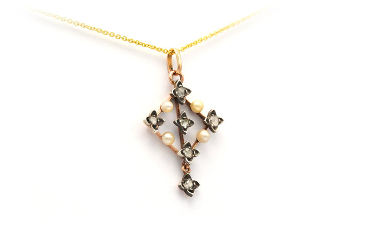 Pendentif Pendentif Art Nouveau or jaune et or blanc, perles, diamants 58 Facettes 20279