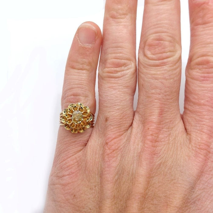 Bague 49 Bague diamant jaune « fleur » Napoléon III, or 58 Facettes 153