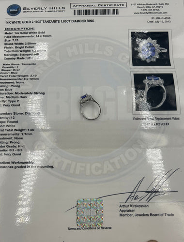 Bague 55 Bague Or Blanc 14K Tanzanite et Diamants 58 Facettes