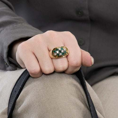 Bague 55 Bague or jaune, émeraude et diamants 58 Facettes CAN1077