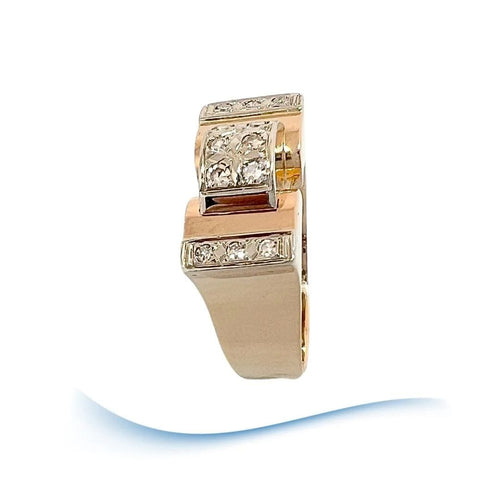 Bague Bague Tank ancienne "pont à livre ouvert "des années 40-50 Diamants Or 18 K 58 Facettes AA 1700