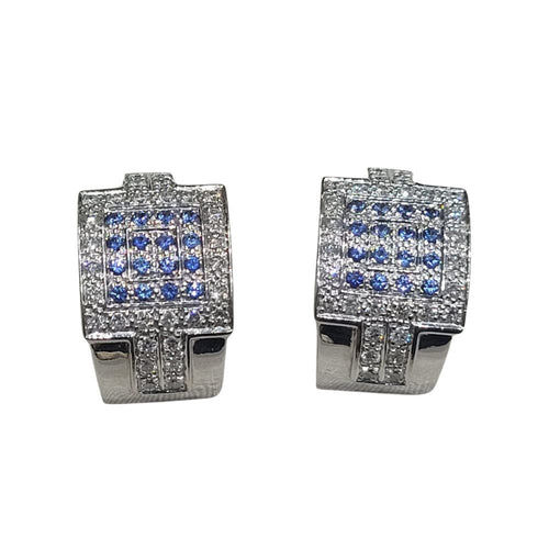 Boucles d'oreilles Boucles d'oreilles en or blanc 18 carats avec diamants et saphirs bleus 58 Facettes PE198