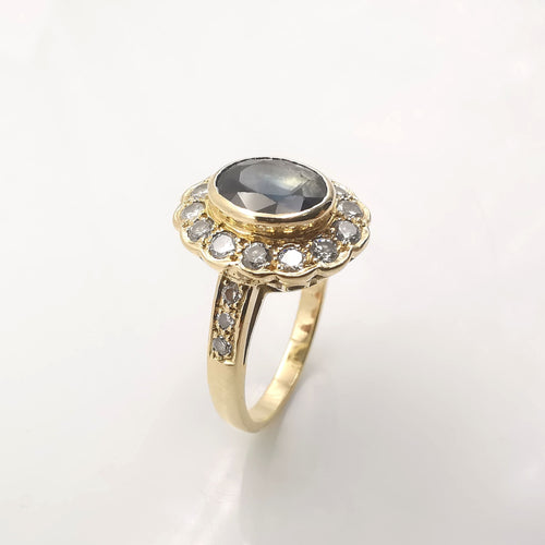 Bague 56 Bague pompadour saphir et diamants 58 Facettes