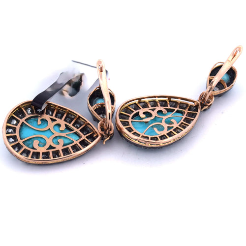 Boucles d'oreilles Boucles d'oreilles en or et argent, turquoise naturelle 58 Facettes