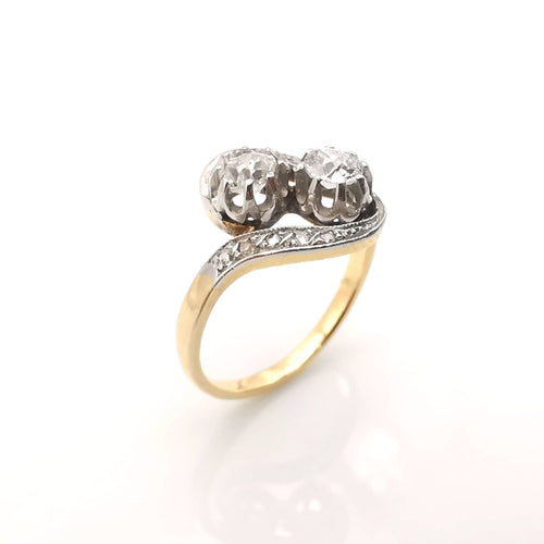 Bague 56 Bague "Toi et Moi" Or jaune Platine & Diamants 58 Facettes