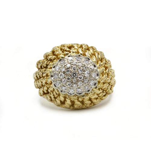 Bague 55 Bague retro en or jaune 750 "tresses" et diamants environ 0.50 carats total années 7O 58 Facettes 1234
