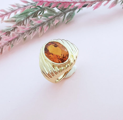 Bague 53.5 Bague godronnée - Citrine Madère - Or Jaune 18 K 58 Facettes AA 1656