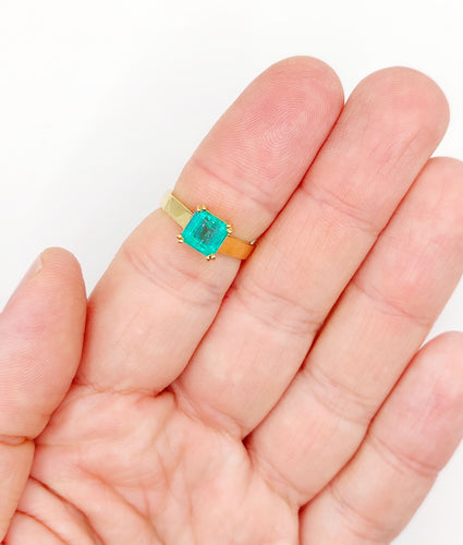 Bague 52.5 Bague solitaire Art déco en or 18k et émeraude 1,20 carat vintage 58 Facettes A06510