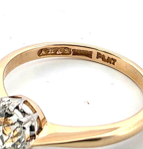 Bague 56 Solitaire en platine et or jaune 18 carats serti d'un diamant ancien de 1,50 carat 58 Facettes