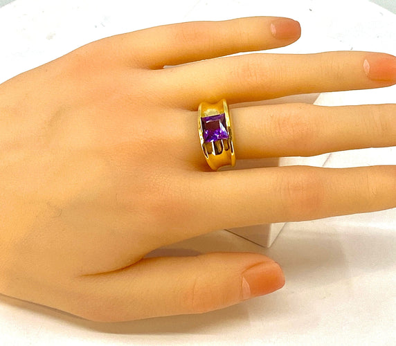 Bague 53 Bague or jaune améthyste carrée 58 Facettes AB341