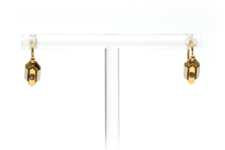 Keltakultaiset ja valkokultaiset 18k korvakorut Art Deco ja helmet 