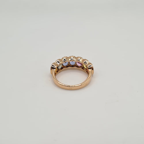 Bague 53 Bague or rose sertie de diamants naturels et saphirs multicolores 58 Facettes