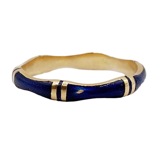 Prsten jonc Burma vintage od žutog zlata i plave emajle 
