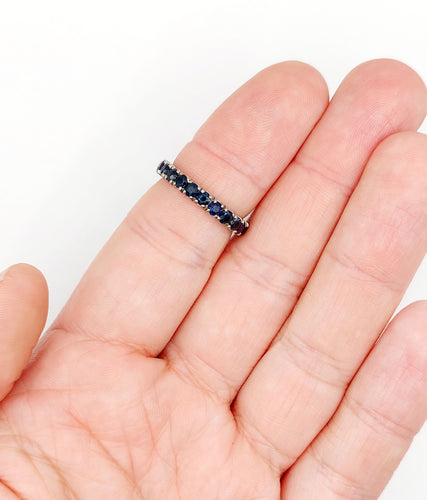 Bague 56 Alliance américaine art deco or blanc 14k saphirs bleus naturels 58 Facettes A06112