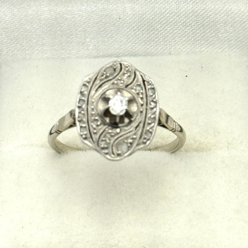 Bague 55 Bague ancienne en or gris et platine sertie de diamants 58 Facettes