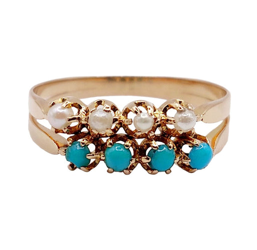 Bague 56.5 Bague antique or rose 18k perles et turquoises (circa 1900) 58 Facettes A05999