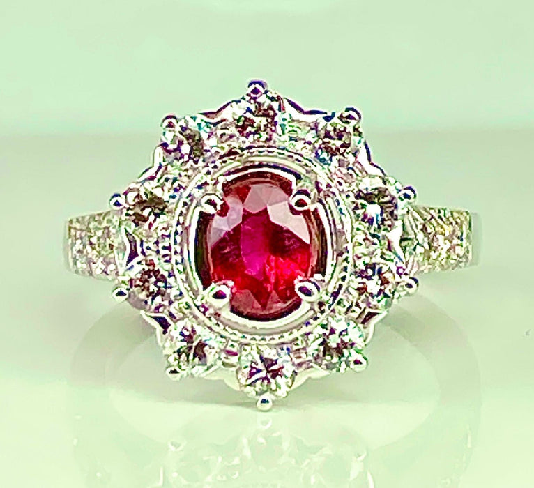 Bague 51 Bague marguerite or blanc rubis et diamants 58 Facettes AB413