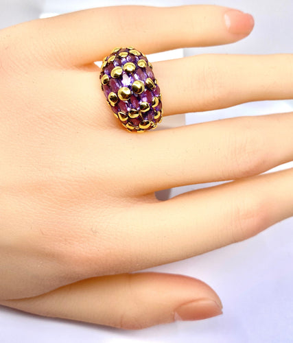 Bague 51 Bague en or jaune 18 carats sertie de 29 améthystes 58 Facettes AB550