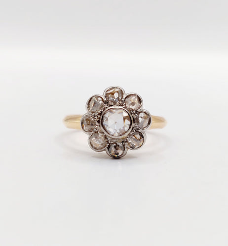 Bague 51 Bague marguerite antique en or 18k et platine, diamants taille rose 58 Facettes A06414