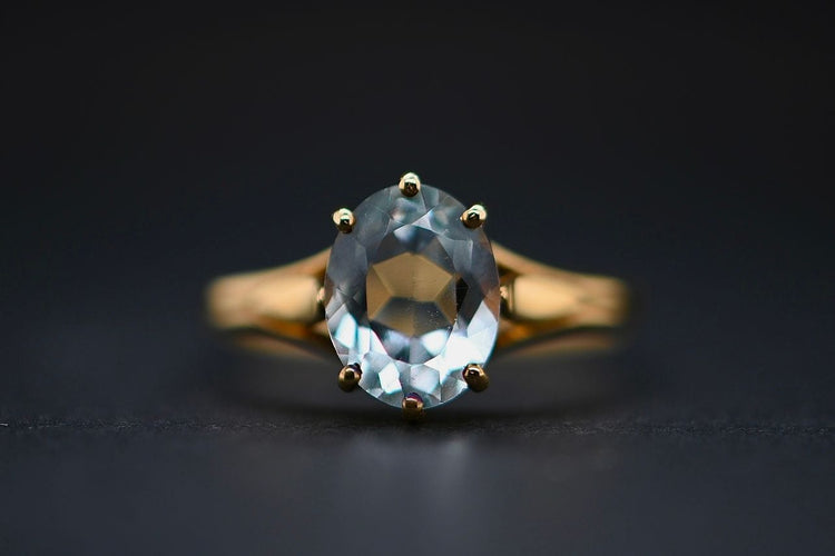 Bague 52 Solitaire Or et Aigue-Marine Ovale 58 Facettes