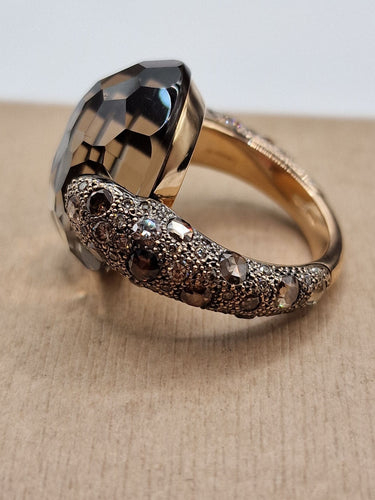 Bague 51 Pomellato - Bague Tango en or rose, quartz fumé et diamants bruns 58 Facettes