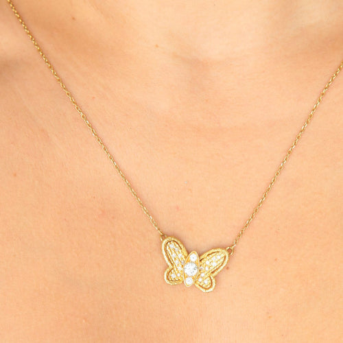 Collier Collier papillon or jaune et diamants 58 Facettes