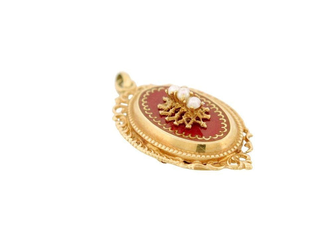 Pendentif vintage pendentif broche medaillon porte photo perles en or jaune 18k 5.9g xxeme 58 Facettes 268154