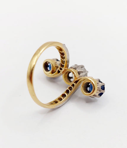 Bague 49 Bague marquise antique or 18k diamant 0,70 carats et saphirs (circa 1900) 58 Facettes A06104