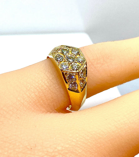 Bague 47 Chevalière or jaune 15 diamants 58 Facettes AB634