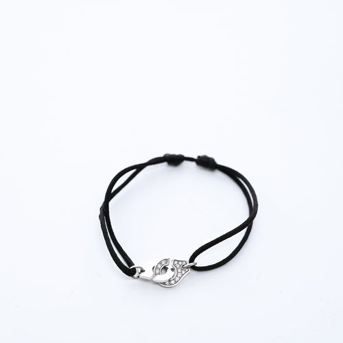 Bracelet DINH VAN - Bracelet Menottes R10 or blanc, cordon noir et diamants 58 Facettes 87176