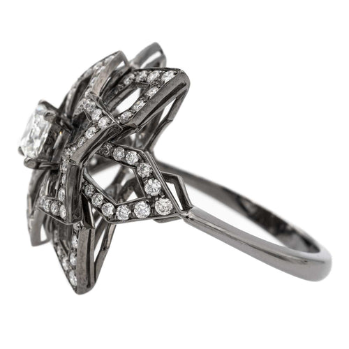 Bague 55 Bague Fleur Or noir Diamant 58 Facettes 578700RV