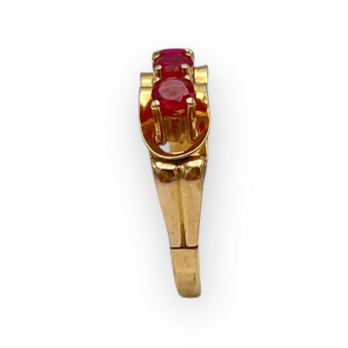 Bague 59 Bague or rose style ancien 3 pierres rouges 58 Facettes 149059715
