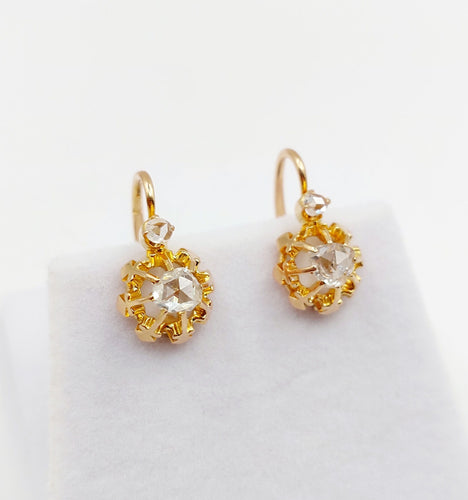 Dormeuses victoriennes or rose, diamants taille rose (circa 1880) 58 Facettes A06212